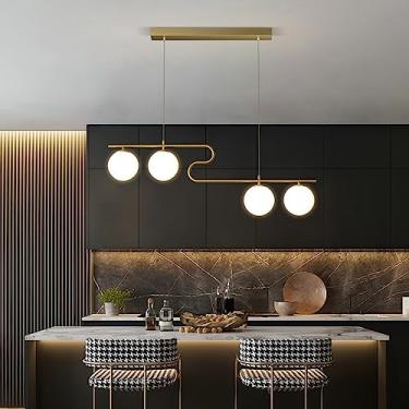 Imagem de Luminária pendente LED para mesa de jantar, lustre com intensidade regulável, design moderno, luminária de teto decorativa para sala de jantar com controle remoto (dourada, 80 cm de comprime
