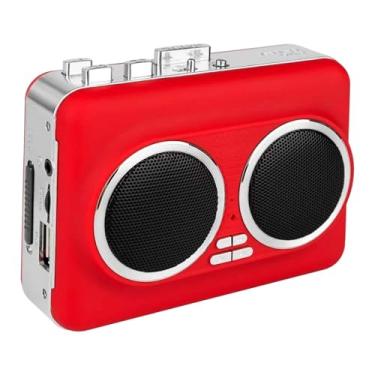 Imagem de Ysyqkn Leitor de fita cassete, conversor de cassete para MP3, USB estéreo, alto-falante duplo para loja, Vermelho