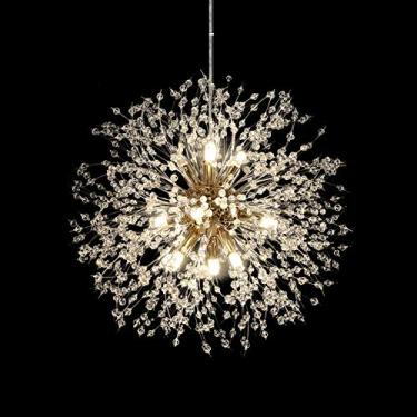 Imagem de Lustre de teto com design de fogos de artifício, luminária pendente moderna com cristais K9 em formato de dente-de-leão, ideal para quarto, cozinha, sala de jantar e hall de entrada | Soquet