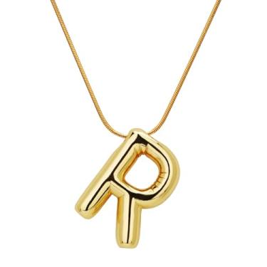Imagem de Colar com letras douradas, banhado a ouro de cobre, colar com pingente de alfabeto, joias, decoração, aniversário, festival, presentes para mulheres (letra R)