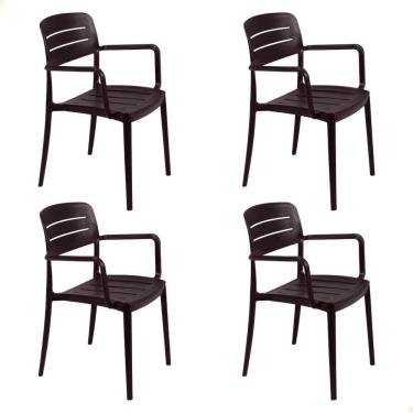 Imagem de Kit 4 Cadeira Tramontina Amélia Em Polipropileno Cor Marrom Com Braços 92099109