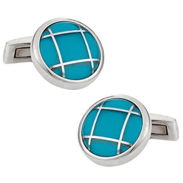 Imagem de Abotoaduras de Aço Inoxidável de Vidro Azul Aqua Cuff-Daddy com Caixa de Apresentação
