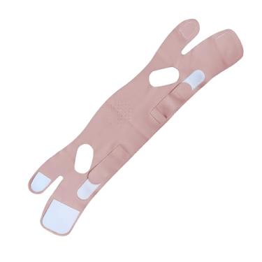 Imagem de Máscara facial reutilizável para levantamento de linha V com alça de queixo, exercitador de mandíbula em forma de V para pele flácida lavável cinto tonificante facial (rosa)
