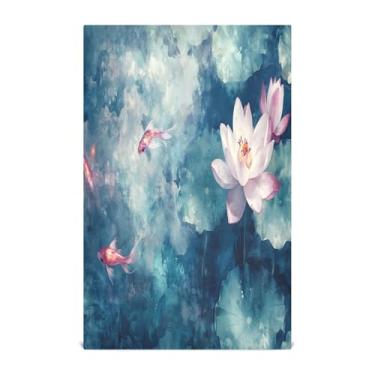 Imagem de Wassud Toalhas de cozinha de lótus e peixe Toalhas de prato de cozinha 1 pacote de panos de prato macios com laço para pendurar toalha de mão super absorvente de secagem rápida toalhas de chá de mesa