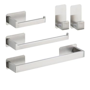 Imagem de Conjuntos de ferragens de banho de perfuração preta suporte de papel higiênico toalheiro barra trilho gancho de roupão para acessórios de produtos de banheiro, conjuntos de prata 5 peças