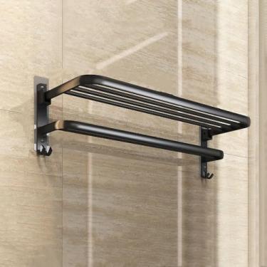 Imagem de NevStp Toalheiro preto fosco sem perfuração Suporte móvel com gancho prateleira de montagem na parede cabide de chuveiro de alumínio acessórios de banheiro, TR, V, 59
