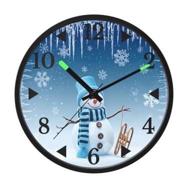 Imagem de STAYTOP Relógio de parede de LED de boneco de neve de Natal para quarto com brilho noturno, relógios de parede silenciosos de 30 cm para decoração de sala de estar, controle de som, relógio de parede