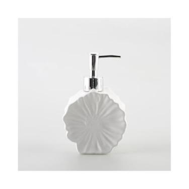 Imagem de Linda garrafa dispensadora de gel de banho de 240 ml de cerâmica para lavar roupa tipo prensa decoração de banheiro (branco)