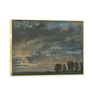 Imagem de NHLDZYH Moldura dourada. Reprodução de arte famosa de J.C. Dahl, arte em tela de paisagem romântica nórdica, decoração de parede elegante para sala de estar, escritório, pronto para pendurar. (nuvens