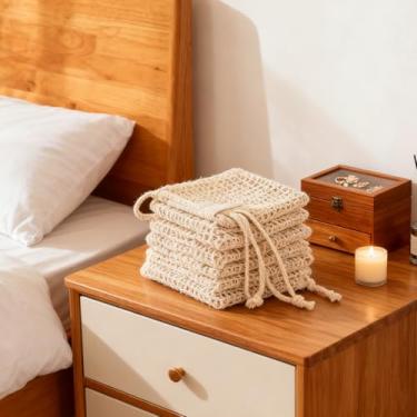 Imagem de 5 unidades de sacos de sabonete de bucha natural com cordão, saco reutilizável de sabonete esfoliante para chuveiro e banho, bolsas ecológicas para lavagem corporal para viagens e uso diário