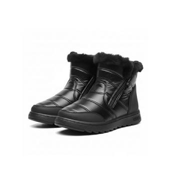Imagem de Bota Feminina Forrada com Lã Neve Inverno Térmica Impermeável Confortável Cano Curto Com Zíper Luxo 37