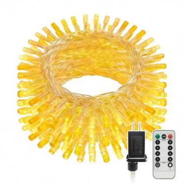 Imagem de Cordão de luzes de Natal de 1,8 m plugue, 200 luzes LED brancas quentes com controle remoto, 8 modos, temporizador e memória, fio transparente à prova d'água para árvore de Natal, férias internas ao