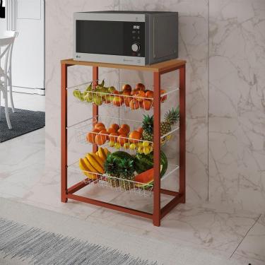 Imagem de Fruteira Com Suporte Para Micro-Ondas Barcelona Aço Cobre Cesto Branco Tampo Canela Cor: Branco