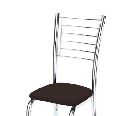 Imagem de Kit 3 Cadeiras De Jantar Lara Cromada Para Cozinha Assento Corino Marrom - Aurora Line