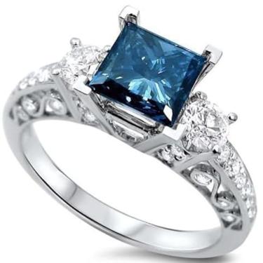 Imagem de Anéis de noivado de zircônia cúbica azul quadrados banhados a prata para mulheres, alianças de casamento, presente de festa, 7, Liga de aço, Zircônia cúbica