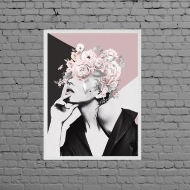 Imagem de Quadro Mulher Geométrico Com Flores Rosas 45X34Cm Com Vidro - Quadros 