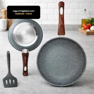 Imagem de Kit 2 Frigideiras Nanocerâmica Granito Cinza Com Espátula Antiaderente