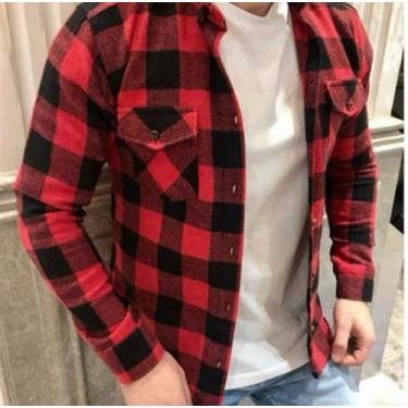 Imagem de Camiseta Xadrez Flanelada Manga Comprida Com Bolsos  PREMIUM, Vermelho