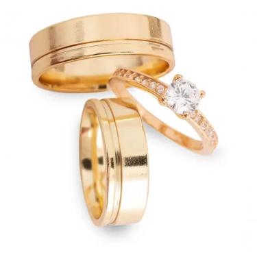 Imagem de Par De Alianças Banhada A Ouro 18k 6mm Com Friso Lateral