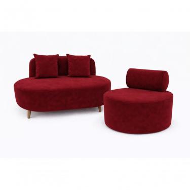 Imagem de Kit Sofá Orgânico Feijão Para Sala Quarto 115 Cm 02 Almofadas E Poltrona Orgânica Decorativa Flora Suede Bordo