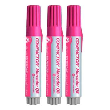 Imagem de Kit C/3 Pincel Marcador Rosa P/ Quadro Branco Compactor