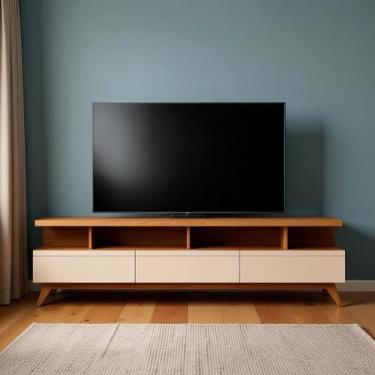 Imagem de Rack Moderno 3 Gavetas para TV até 70 com Pés de Madeira - Repleta, Na