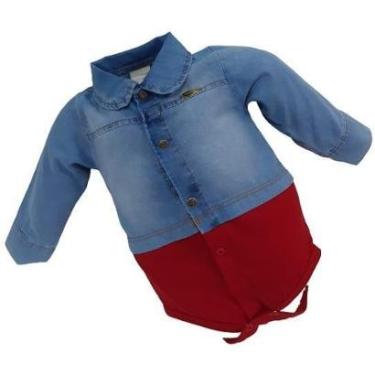 Imagem de Body Longo Luxo Bebê Menina Jeans Katita Kids 2559 - M ( 6 - 9 MESES ) - Vermelho-Feminino