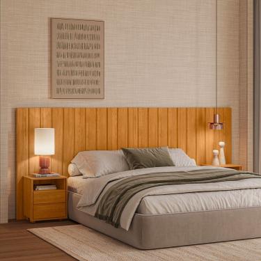 Imagem de Cabeceira Extensível Casal/Queen/King com 2 Mesas de Cabeceira 100% MDF Frida Madetec