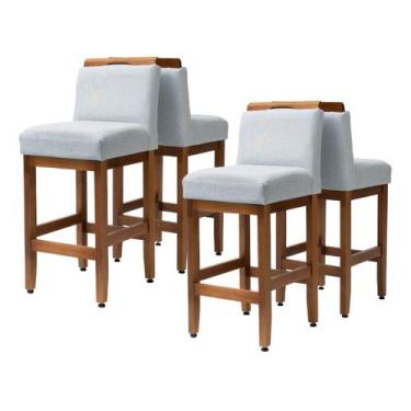 Imagem de Kit 4 Banquetas Baixa Madeira Maciça Estofada Assento 63cm de Assento 