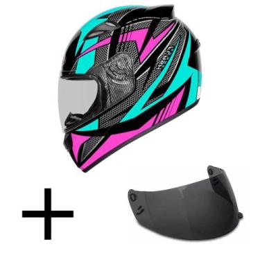 Imagem de Capacete Ebf New Spark Flash Preto Tifany e Rosa Mais Viseira Fumê, 58