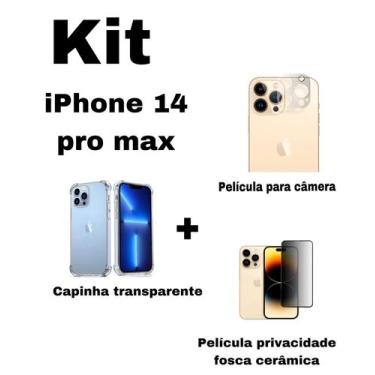 Imagem de Kit para iPhone 14 Pro Max Capa Transparente + Película Fosca Privacid