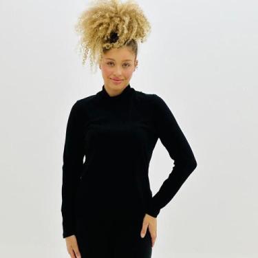 Imagem de Blusa Rovitex Básica Canelada Manga Longa Feminina, GG, Preto