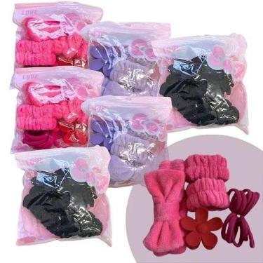Imagem de Kit faixa para maquiagem com laço + presilha flor + 2 toalhas para pul