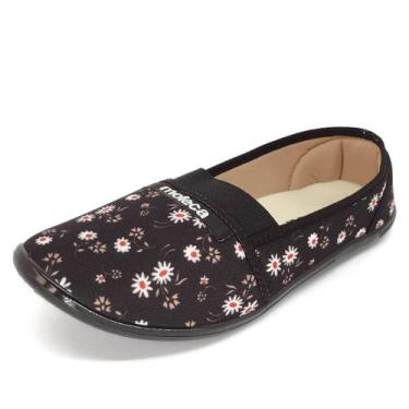 Imagem de Sapatilha Moleca Preta Floral de Pano, Preto, 36