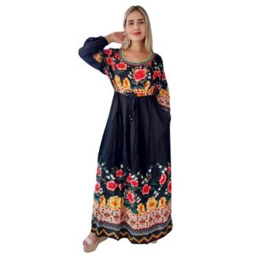 Imagem de Vestido Longo Estampado Indiano Manga Longa - Cod.3699 - Aléci Fashion