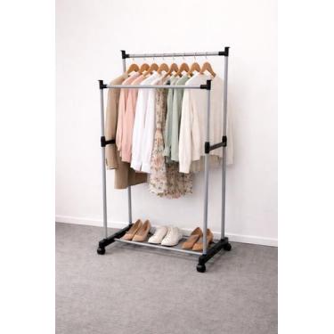 Imagem de Arara para Roupas Ajustável com Sapateira Rodas 360 Cabideiro Multmaxx