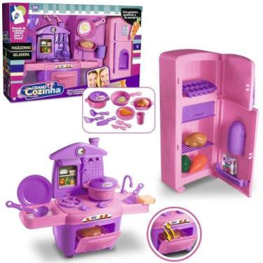 Imagem de Kit com 18 Peças Grande Cozinha Infantil com Geladeira +Fogão e Vários