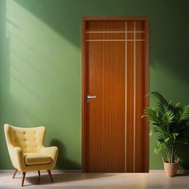 Imagem de Kit Porta de Madeira Decorada 215x94cm com Batente de MDF Ultra 10cm M