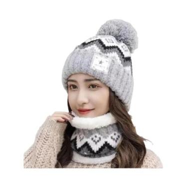 Imagem de Conjunto Feminino De Inverno: Gorro De Veludo Peluciado E Cachecol Cor