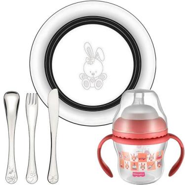 Imagem de Prato Talher Infantil Aço Tramontina Copo Transição Fisher
