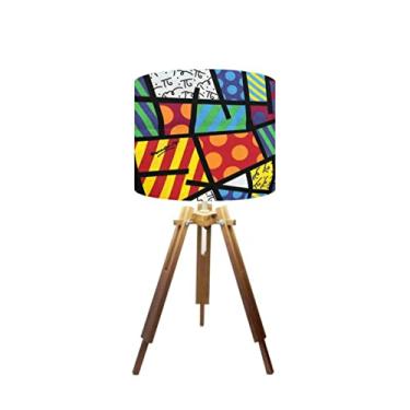 Imagem de Abajur Mesa Tripé Madeira 60cm Cores Estampadas -Md1001 Cúpula Ø30