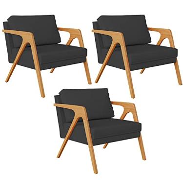 Imagem de Kit 03 Poltronas Decorativa Para Sala Estar Pietra Estrutura De Madeira L02 Suede Preto - Lyam Decor