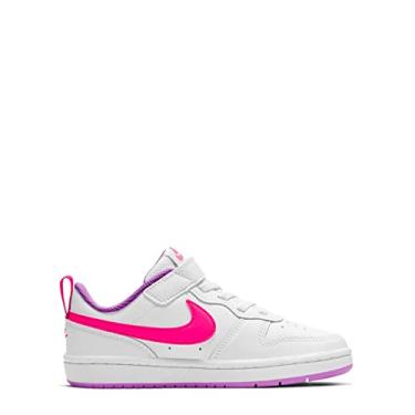 Imagem de Nike Kids Baby Boys Court Borough Low 2 (bebê/criança), Branco/rosa hiper-fúcsia brilhante, 12 Toddler