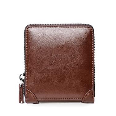 Imagem de Carteira masculina, carteira fina com bloqueio de RFID, carteiras de couro dobrável com zíper, porta-cartão de crédito minimalista 104 cm (LWH), vermelha