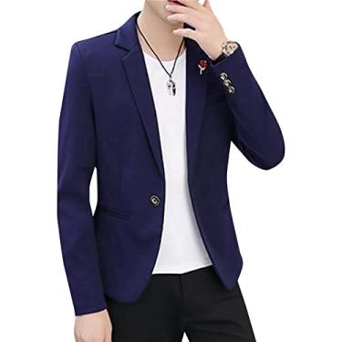 Imagem de Dawwoti Blazer masculino slim fit, casual, com um botão, para casamento, chique, casacos, Azul, M
