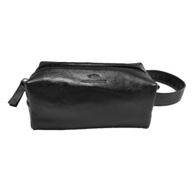 Imagem de Necessaire Estojo Couro Legítimo Preto Com Alça Cardena Madera Impermeável