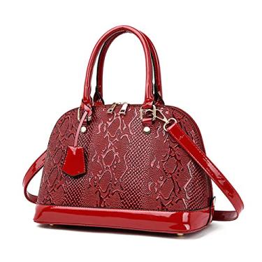 Imagem de Bolsa tiracolo feminina com alça superior e estampa de crocodilo para mulheres bolsa clássica de couro bolsa de ombro, Vermelho