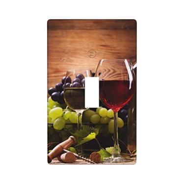 Imagem de Tampa de placa de interruptor de luz de alternância única Copos vermelhos Vinho e uvas Decoração de parede Capas para escritório em casa escola