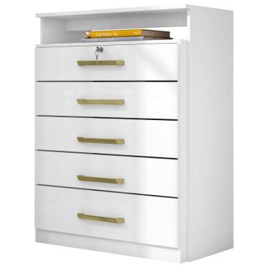 Imagem de Cômoda Para Quarto 5 Gavetas 1 Nicho Triunfo D02 Branco - Mpozenato