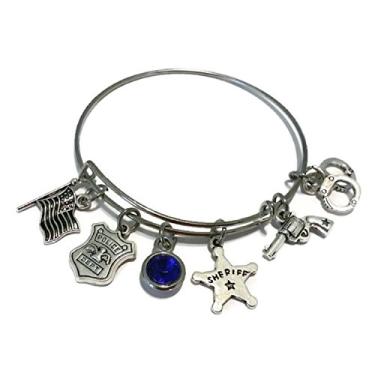 Imagem de Kit's Kiss Pulseira de polícia, joias de polícia, pulseira de mãe de polícia, pulseira de esposa de polícia, pingente de arma, pingente de algemas, presente para mulheres, pulseira de policial, pulseira de polícia